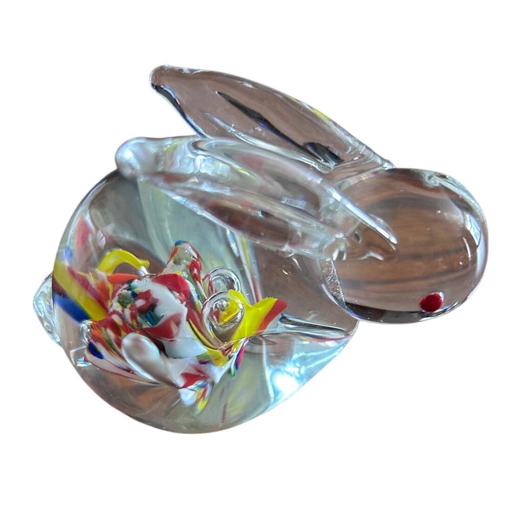 Vintage Art Glass Bunny Rabbit Paperweight Millefiori